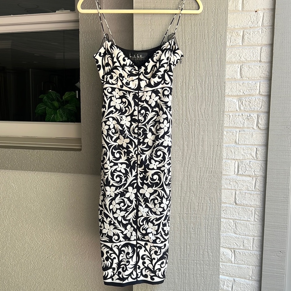 Nicole Miller Collection cocktail dress black and cream silk 4